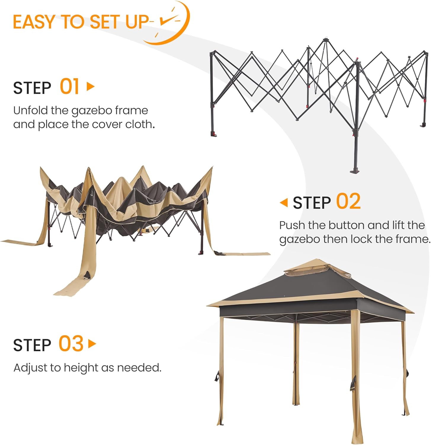 Yaheetech 11x11 Pop Up Gazebo Outdoor Canopy Shelter, Instant Patio Gazebo Sun Shade Canopy Tent with 4 Sandbags, 2 Tiers Roof & Mesh Netting for Lawn, Garden, Backyard & Deck, Brown